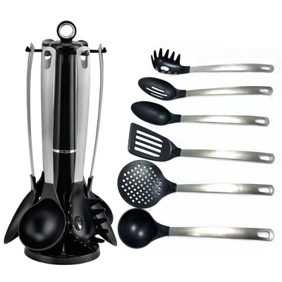 7PCS utensílios de cozinha de nylon com alça de aço inoxidável