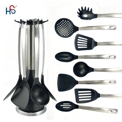 7PCS utensílios de cozinha de nylon com alça de aço inoxidável