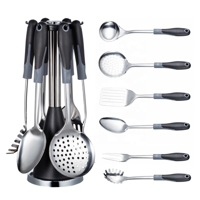 Conjunto de utensílios de cozinha de aço inoxidável personalizados com colher de torneiro e colher de lata