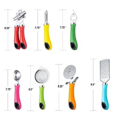 Home Kitchen Utensil Sets 8PCS Acessórios de aço inoxidável com alças coloridas