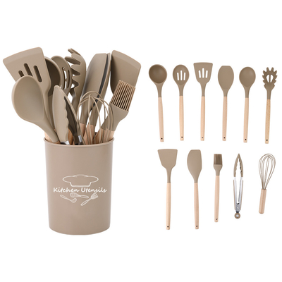 11pcs de alça de madeira ferramentas de cozinha de silicone para cozinhar a 210 graus