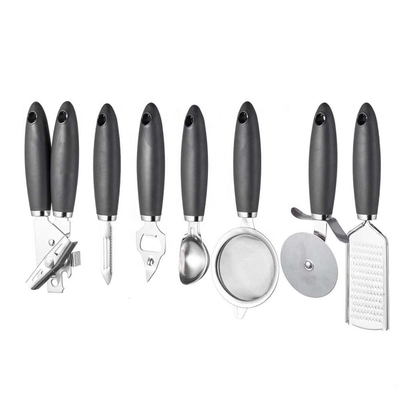 Conjunto de aparelhos de cozinha de aço inoxidável para ferramentas de cozinha sustentáveis e alça TPR
