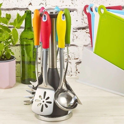 Conjunto de utensílios de aço inoxidável de tipo metálico para utensílios de cozinha retrô sustentáveis