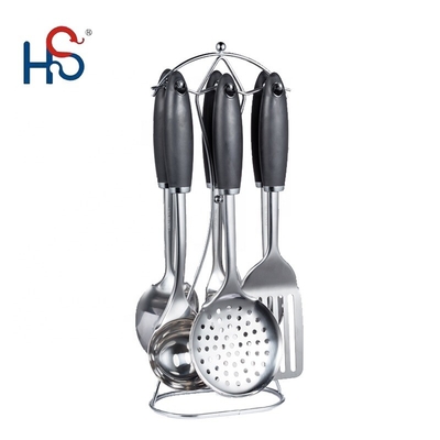 TPR manuseador de plástico 7 peças de aço inoxidável utensílios de cozinha conjunto para todos os utensílios de cozinha