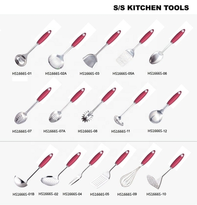 TPR manuseador de plástico 7 peças de aço inoxidável utensílios de cozinha conjunto para todos os utensílios de cozinha