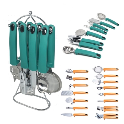 Home Cozinha TPR manuseio utensílios de aço inoxidável conjunto com suporte e outras ferramentas de cozinha