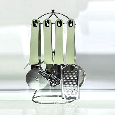 Home Cozinha TPR manuseio utensílios de aço inoxidável conjunto com suporte e outras ferramentas de cozinha