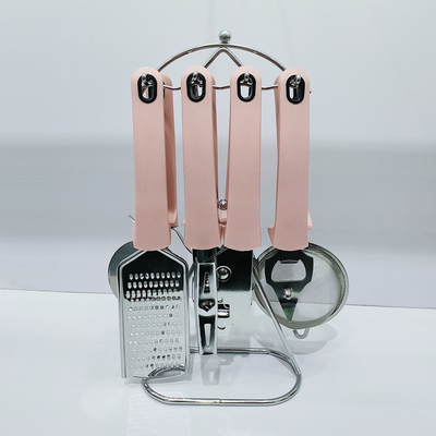 Home Cozinha TPR manuseio utensílios de aço inoxidável conjunto com suporte e outras ferramentas de cozinha