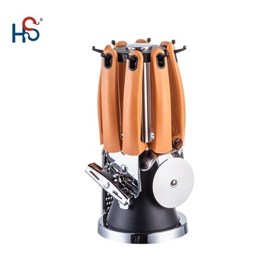 Home Cozinha TPR manuseio utensílios de aço inoxidável conjunto com suporte e outras ferramentas de cozinha