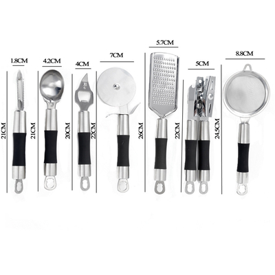 Logotipo de Impressão de Seda 7 Peças Ferramentas de Cozinha Gadgets Conjunto para cozinhar conveniente e elegante