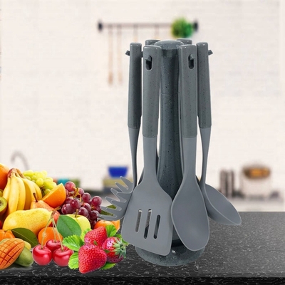 ODM ou OEM aceita utensílios de cozinha de 6 peças com suporte giratório e alça ABS de nylon