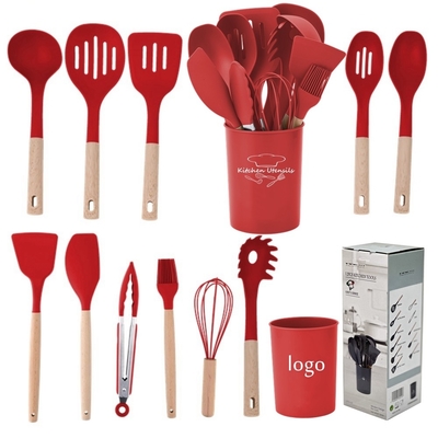 12PCS utensílios de cozinha de silicone antiaderente com suporte de plástico