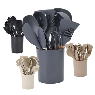 12PCS utensílios de cozinha de silicone antiaderente com suporte de plástico