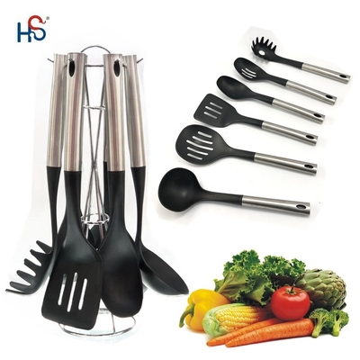 Set de utensílios de cozinha de aço inoxidável de 7 peças utensílios de cozinha de nylon e opção de logotipo personalizado