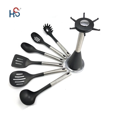 Set de utensílios de cozinha de aço inoxidável de 7 peças utensílios de cozinha de nylon e opção de logotipo personalizado