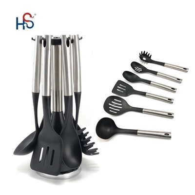 Set de utensílios de cozinha de aço inoxidável de 7 peças utensílios de cozinha de nylon e opção de logotipo personalizado