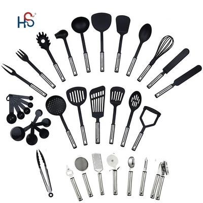 Conjunto de utensílios de cozinha feitos de aço inoxidável com alça resistente ao calor até 210C