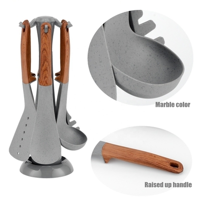 Top-One utensílios Logotipo sustentável Impressão de seda 7pcs Ferramentas de cozinha na cor quente de bambu