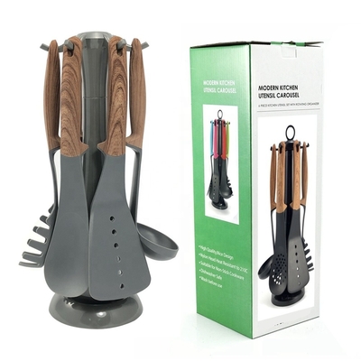 Top-One utensílios Logotipo sustentável Impressão de seda 7pcs Ferramentas de cozinha na cor quente de bambu