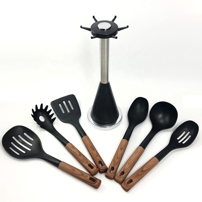 2024 Best Seller Manutenção de madeira Silicone utensílios de cozinha Conjunto com material Nylon66