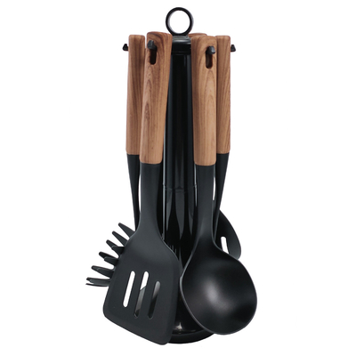 2024 Best Seller Manutenção de madeira Silicone utensílios de cozinha Conjunto com material Nylon66