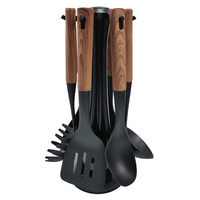2024 Best Seller Manutenção de madeira Silicone utensílios de cozinha Conjunto com material Nylon66