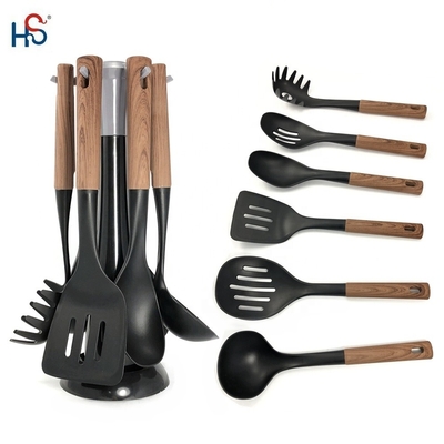 2024 Best Seller Manutenção de madeira Silicone utensílios de cozinha Conjunto com material Nylon66