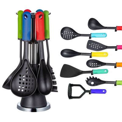 Conjunto de utensílios de cozinha de cozinha sustentável com suporte rotativo e material de manuseio TPR PP