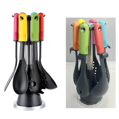 Conjunto de utensílios de cozinha de cozinha sustentável com suporte rotativo e material de manuseio TPR PP