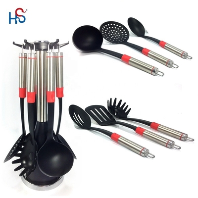 Logotipo Impresso Ferramentas de cozinha Conjunto de 7 peças utensílios resistentes ao calor para cozinhar versátil