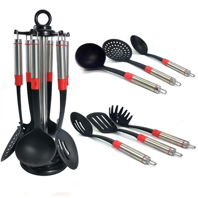 Logotipo Impresso Ferramentas de cozinha Conjunto de 7 peças utensílios resistentes ao calor para cozinhar versátil
