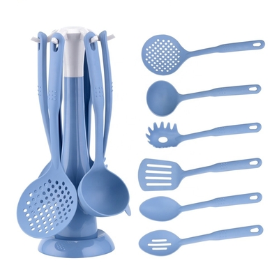 Utensílios de cozinha sustentáveis Set de 7 peças Ferramentas de nylon para utensílios de cozinha não pegajosos Azul