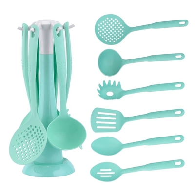 Utensílios de cozinha sustentáveis Set de 7 peças Ferramentas de nylon para utensílios de cozinha não pegajosos Azul