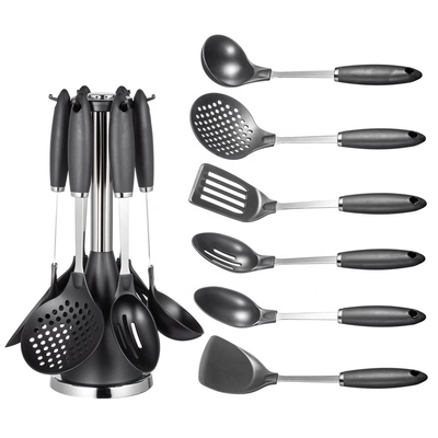 TPR manuseio utensílios de cozinha de aço inoxidável colheres para acessórios domésticos e de cozinha